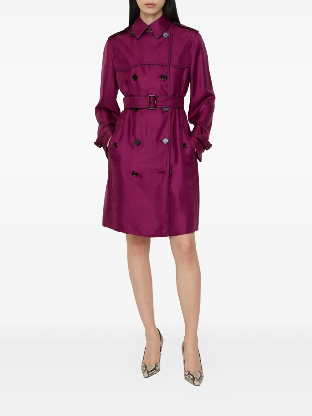 Burberry long silk Foxfield trench coat - Viola