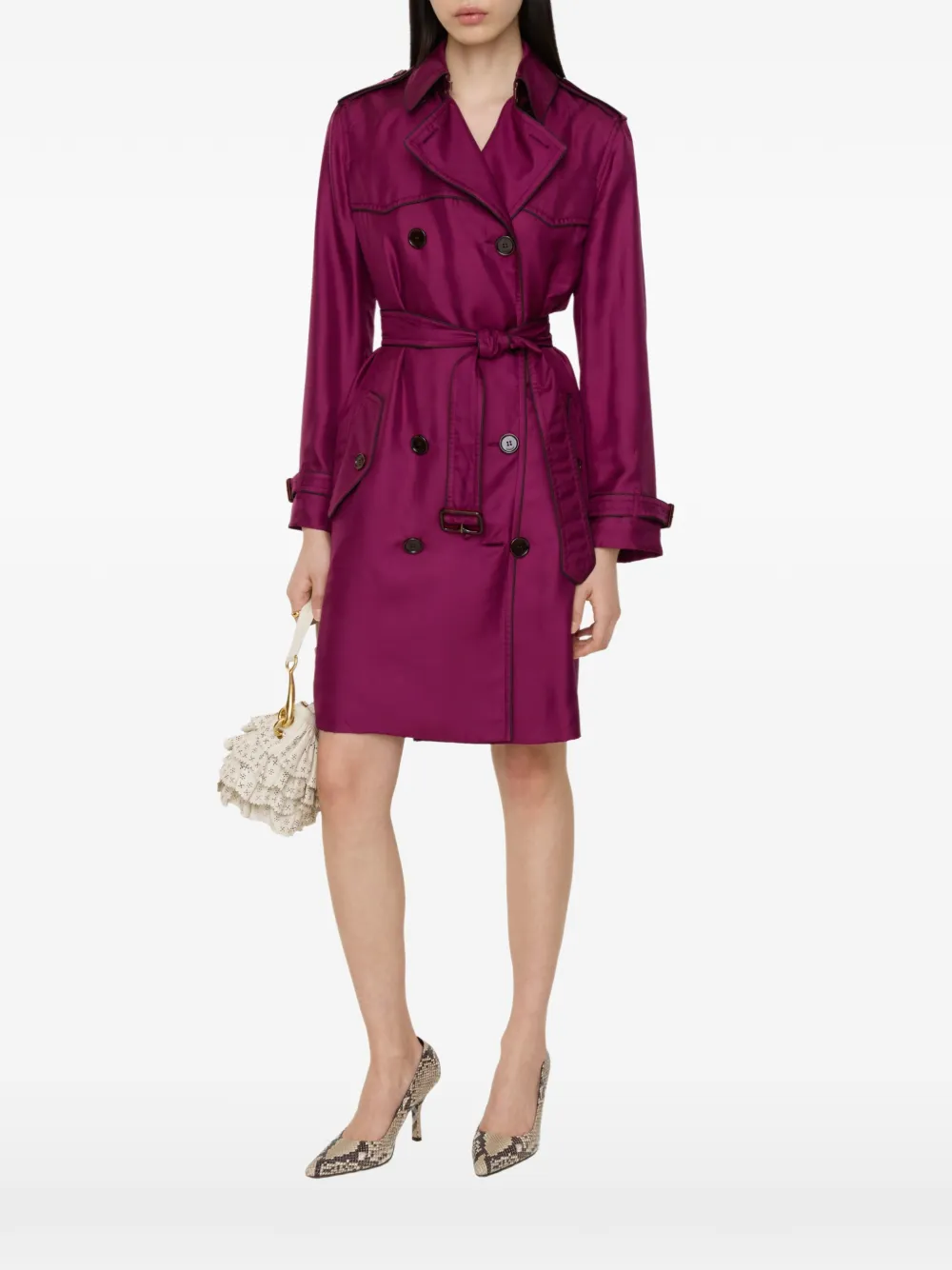 Burberry Lange Foxfield zijden trenchcoat Paars