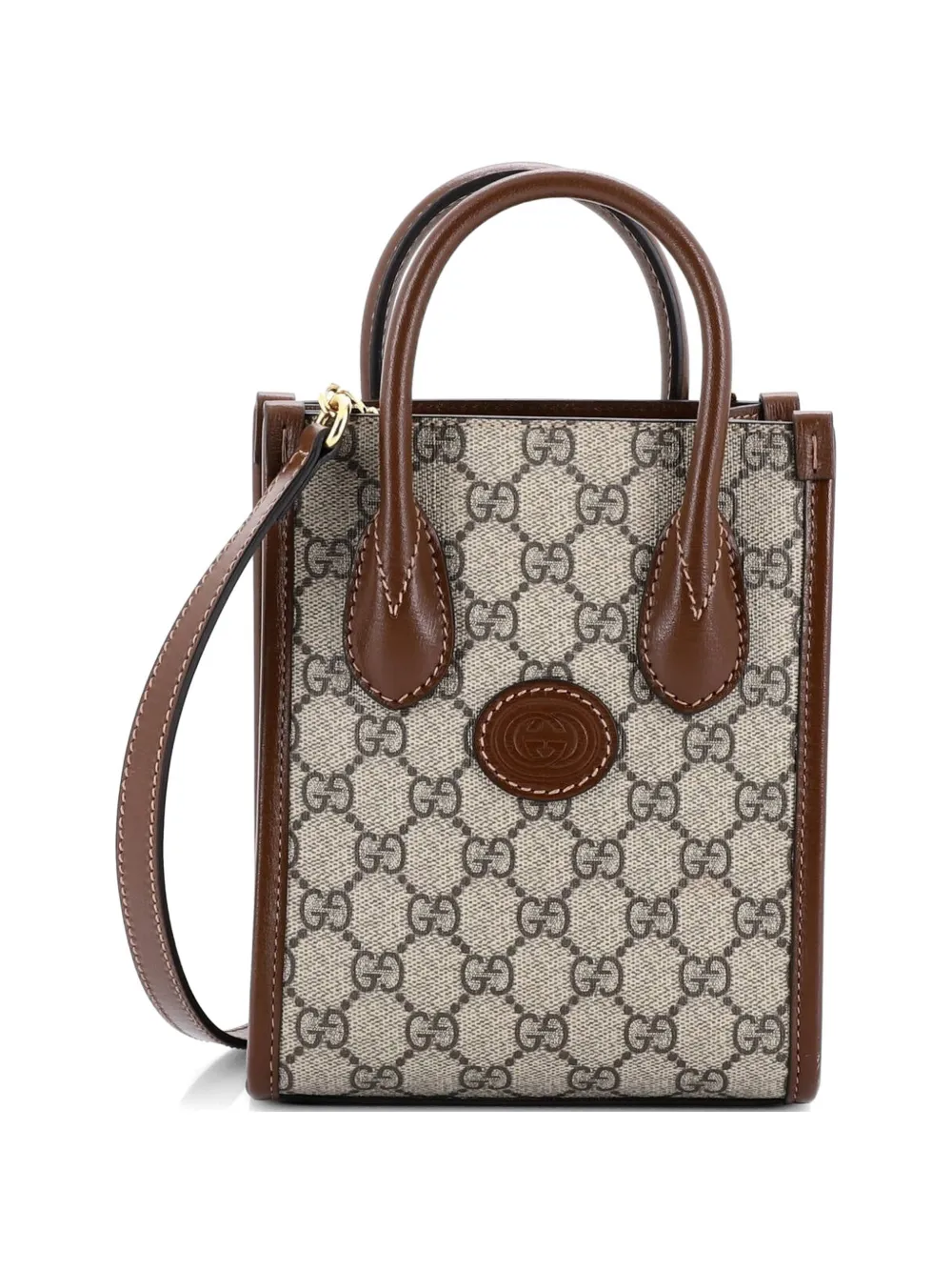 Gucci Pre-Owned Interlocking G Patch Tote GG Coated Canvas Mini satchel - Marrone