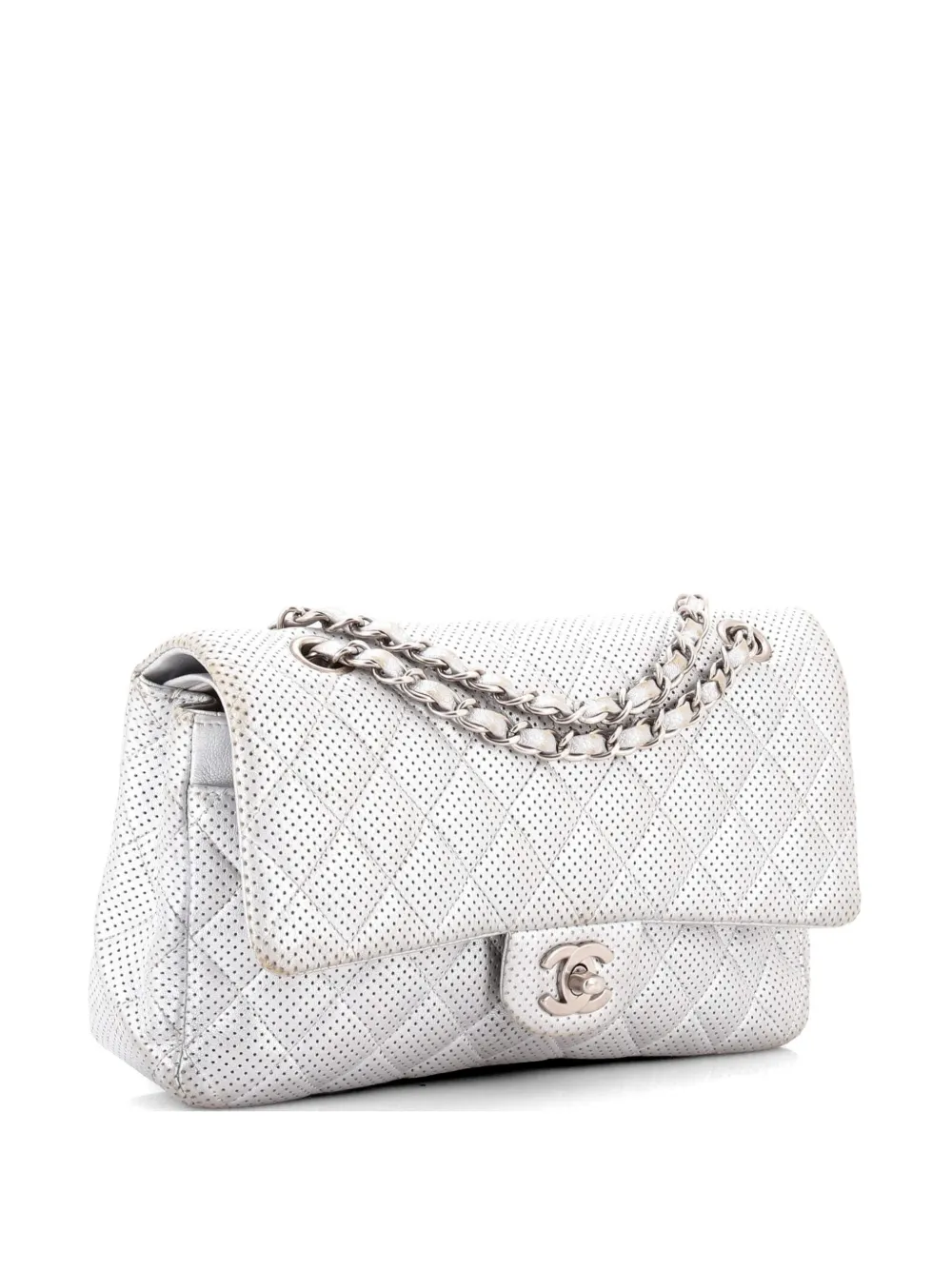 CHANEL Pre-Owned Classic Double Flap Bag Quilted Perforated Lambskin Medium shoulder bag - Grigio