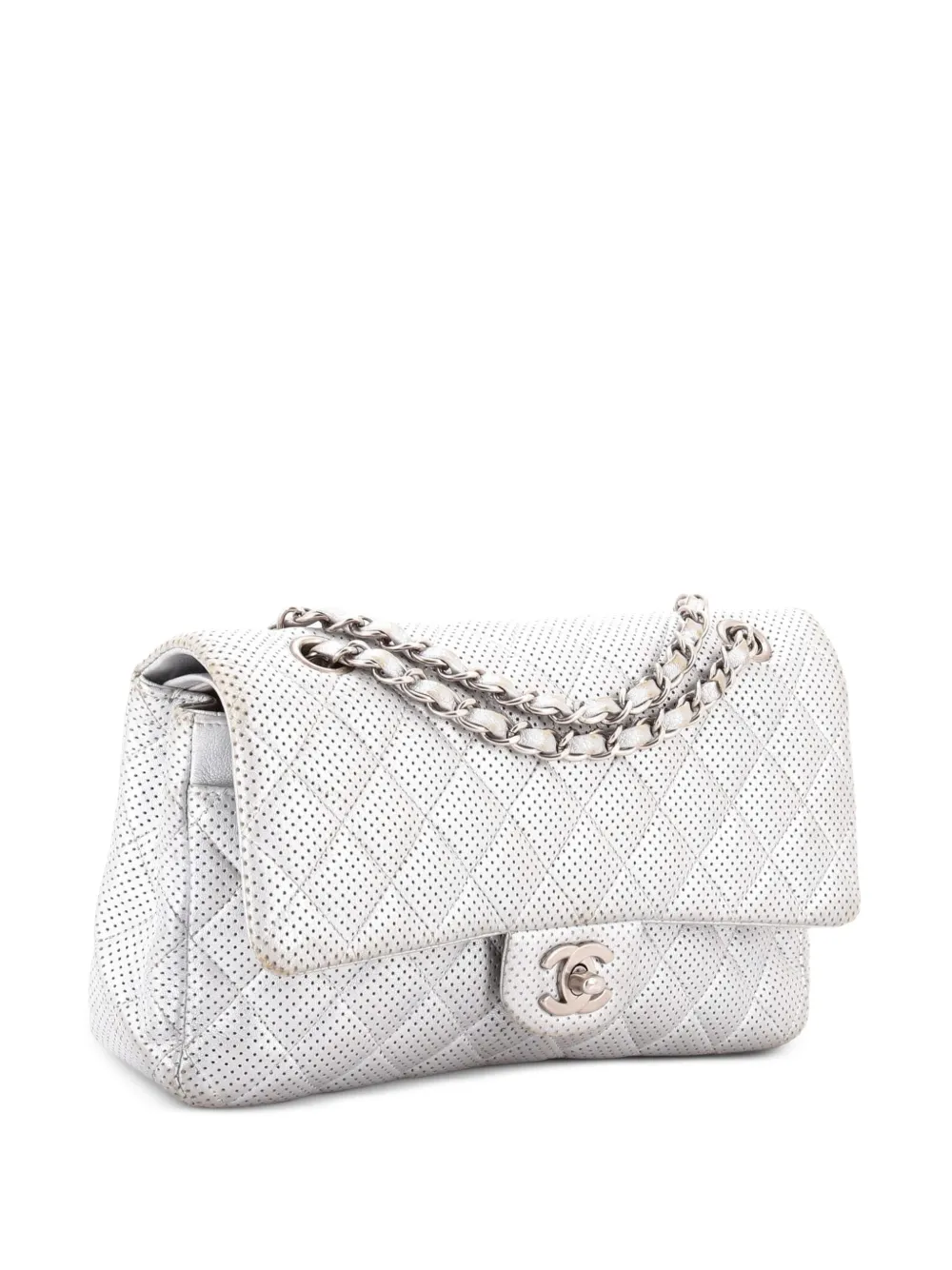 CHANEL Pre-Owned Classic Double Flap Bag Quilted Perforated Lambskin Medium shoulder bag - Grey