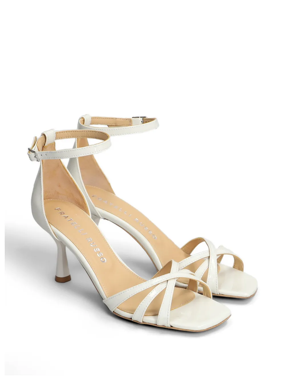 Fratelli Russo patent-finish crossover-strap sandals Wit
