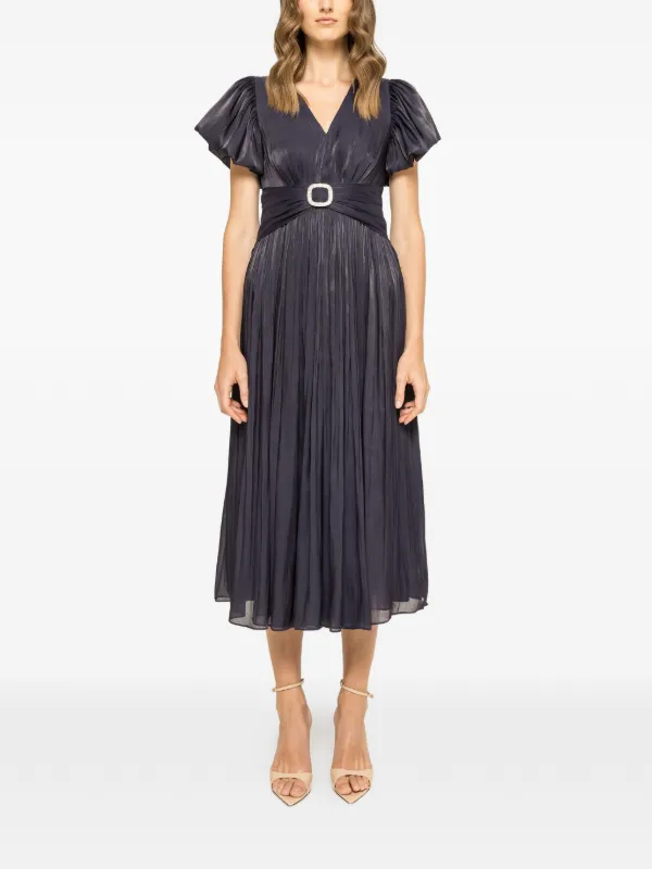 crystal pleated midi dress NISSA Crystal Pleated Midi Dress | Blue