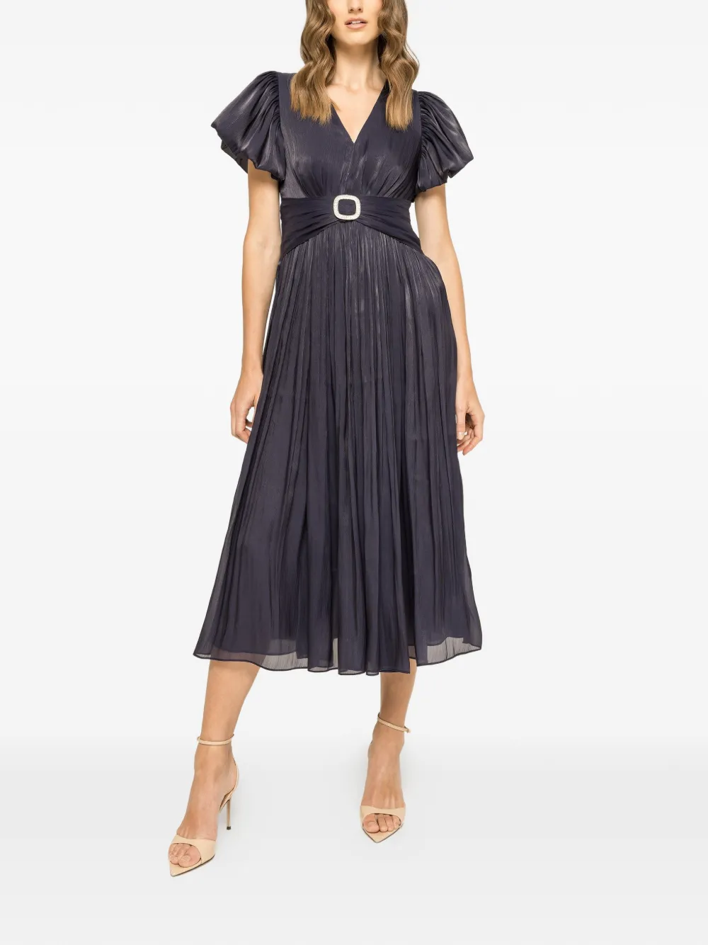 NISSA Geplooide midi-jurk met kristallen - Blauw