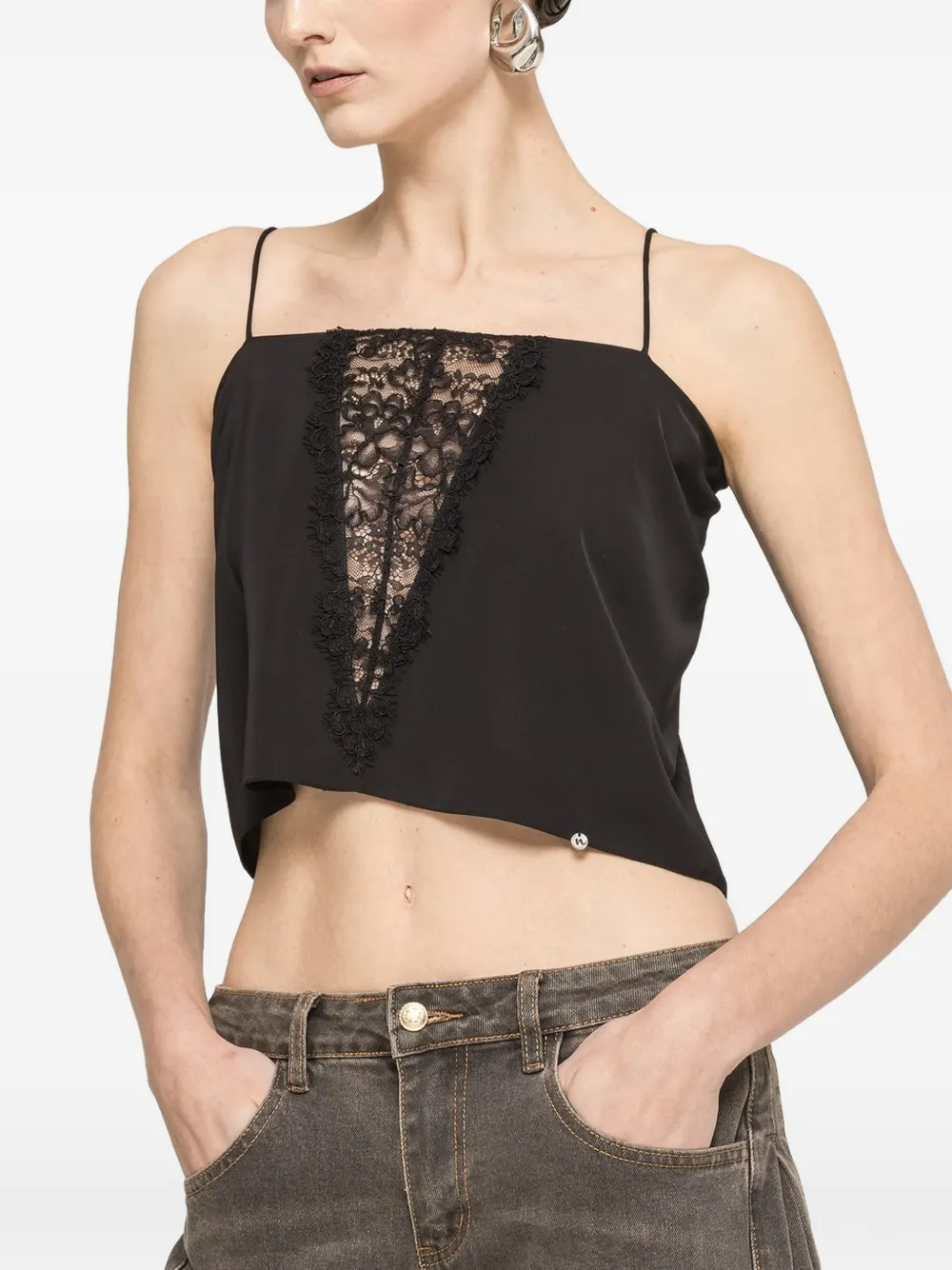 NISSA lace-insert crop top - Nero