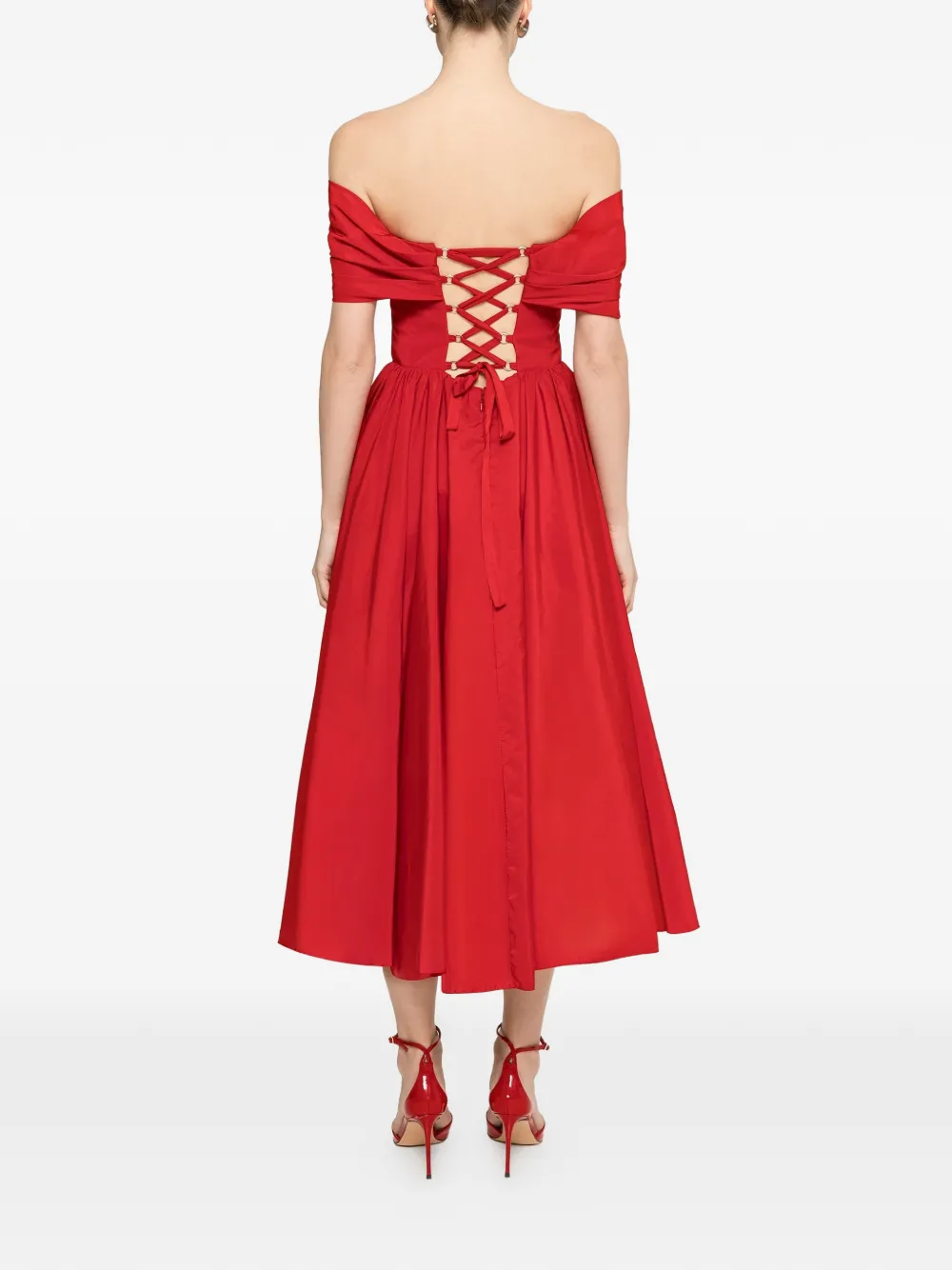 NISSA Off-shoulder jurk Rood