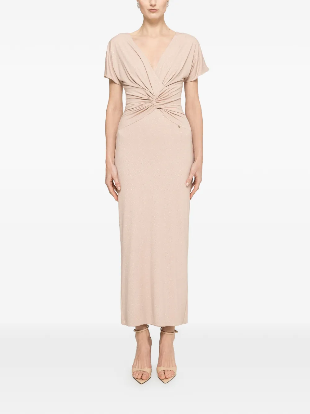 NISSA glitter V-neck maxi dress - Neutrals
