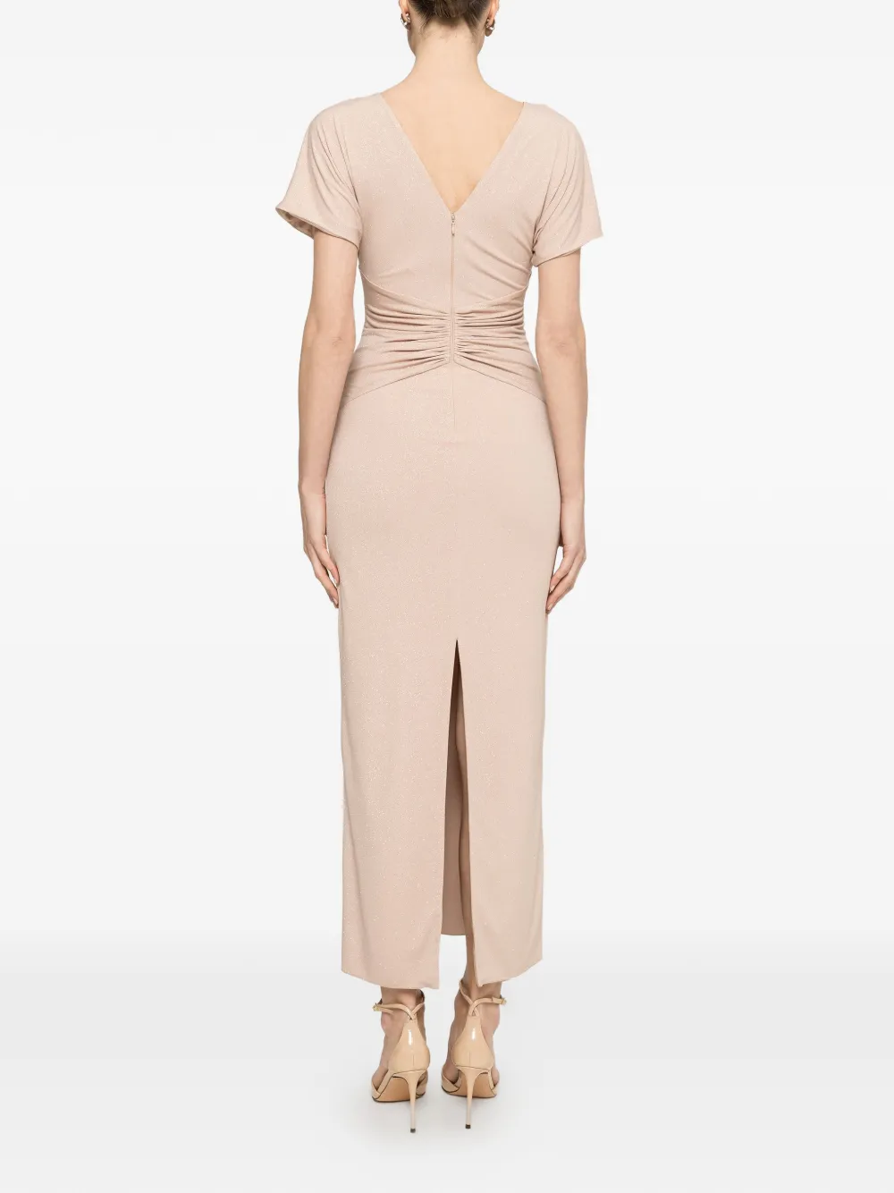 NISSA Maxi-jurk met glitter en V-hals Beige