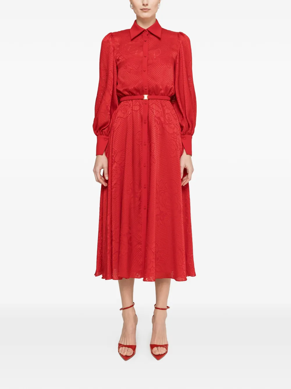 NISSA Midi-jurk met ceintuur Rood