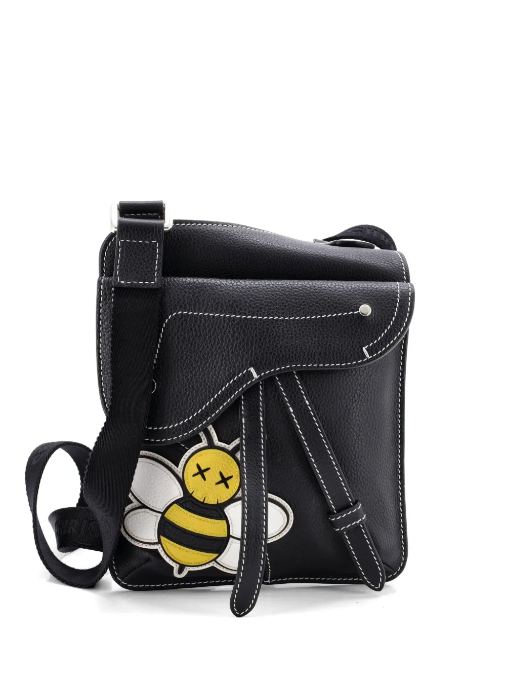 Christian Dior Pre-Owned KAWS Saddle Flat Messenger Bag Leather with Applique crossbody bag - Nero