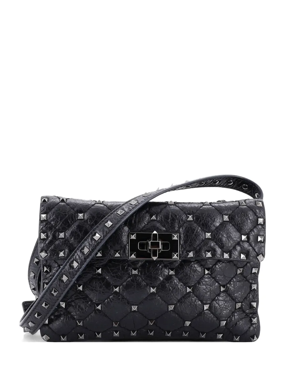 Valentino Garavani Pre-Owned Rockstud Spike Flap Shoulder Bag Quilted Leather Small crossbody bag - Nero