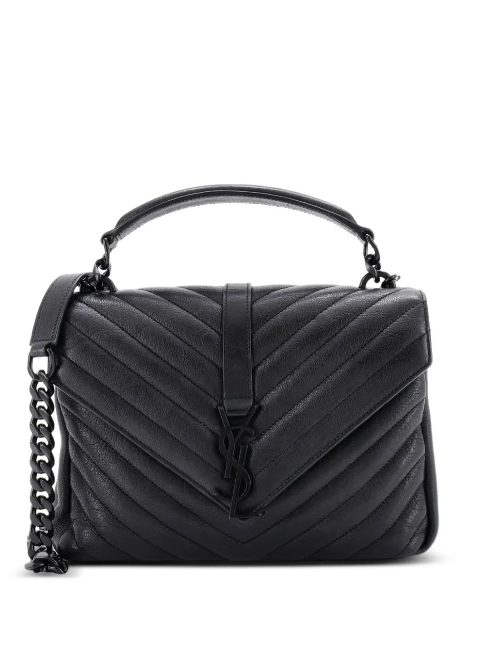 Saint Laurent Pre-Owned Classic Monogram College Bag Matelasse Chevron Leather Medium crossbody bag - Nero