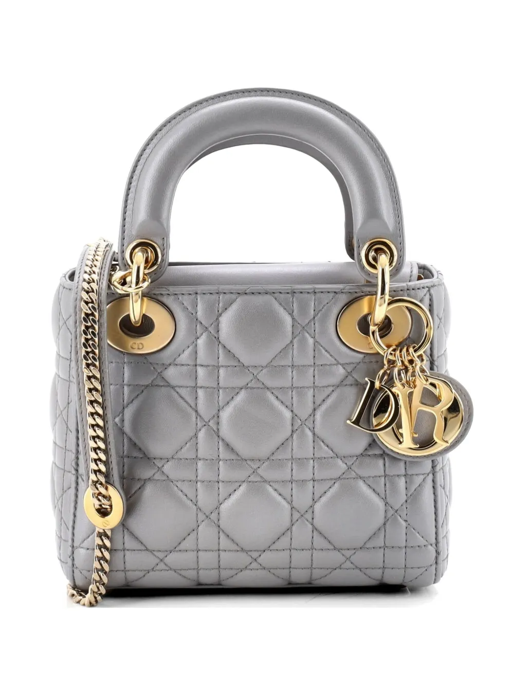 Christian Dior Pre-Owned Lady Dior Chain Bag Cannage Quilt Lambskin Mini satchel - Grigio