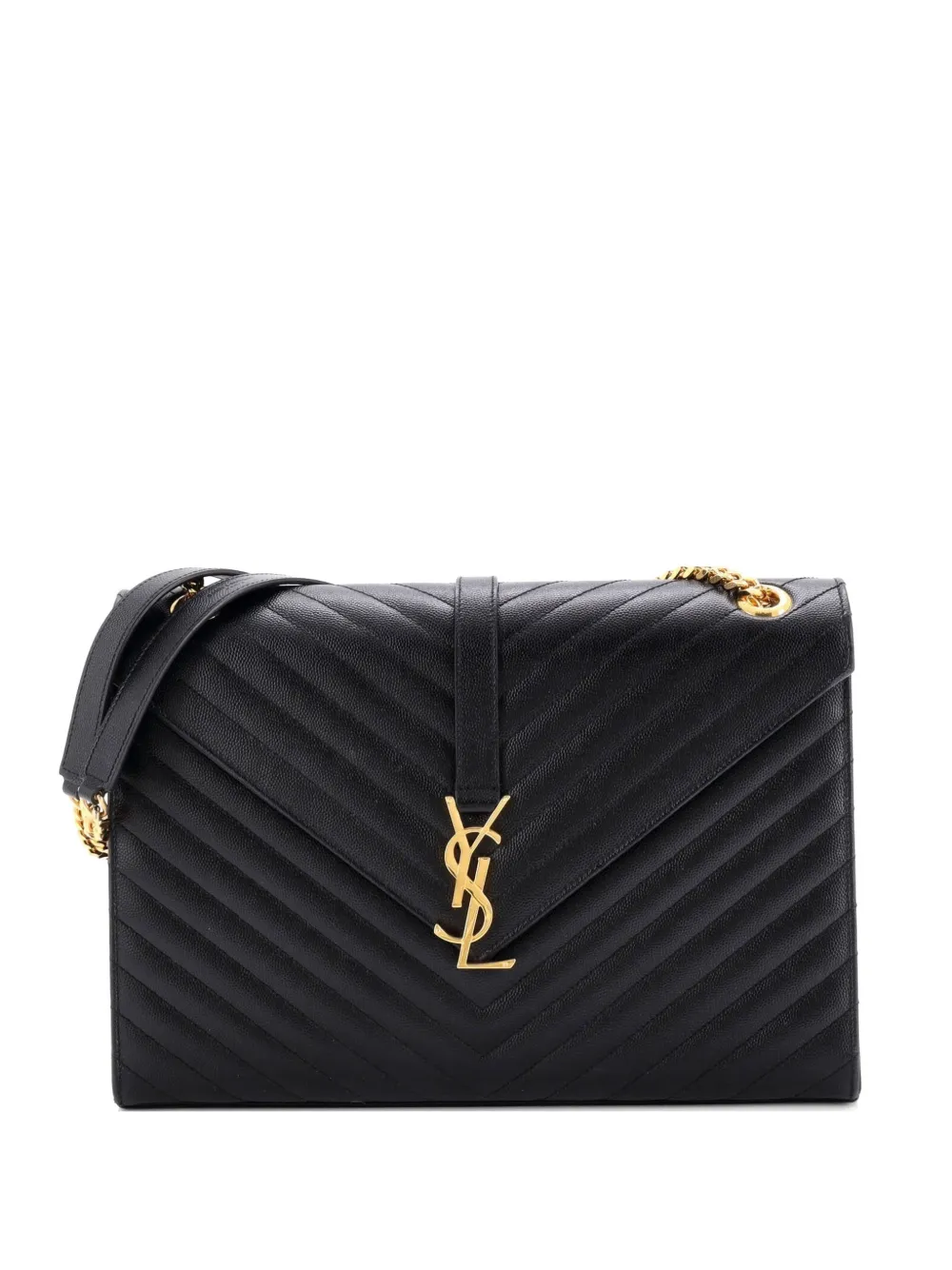 Saint Laurent Pre-Owned Classic Monogram Envelope Satchel Matelasse Chevron Leather Large shoulder bag - Nero