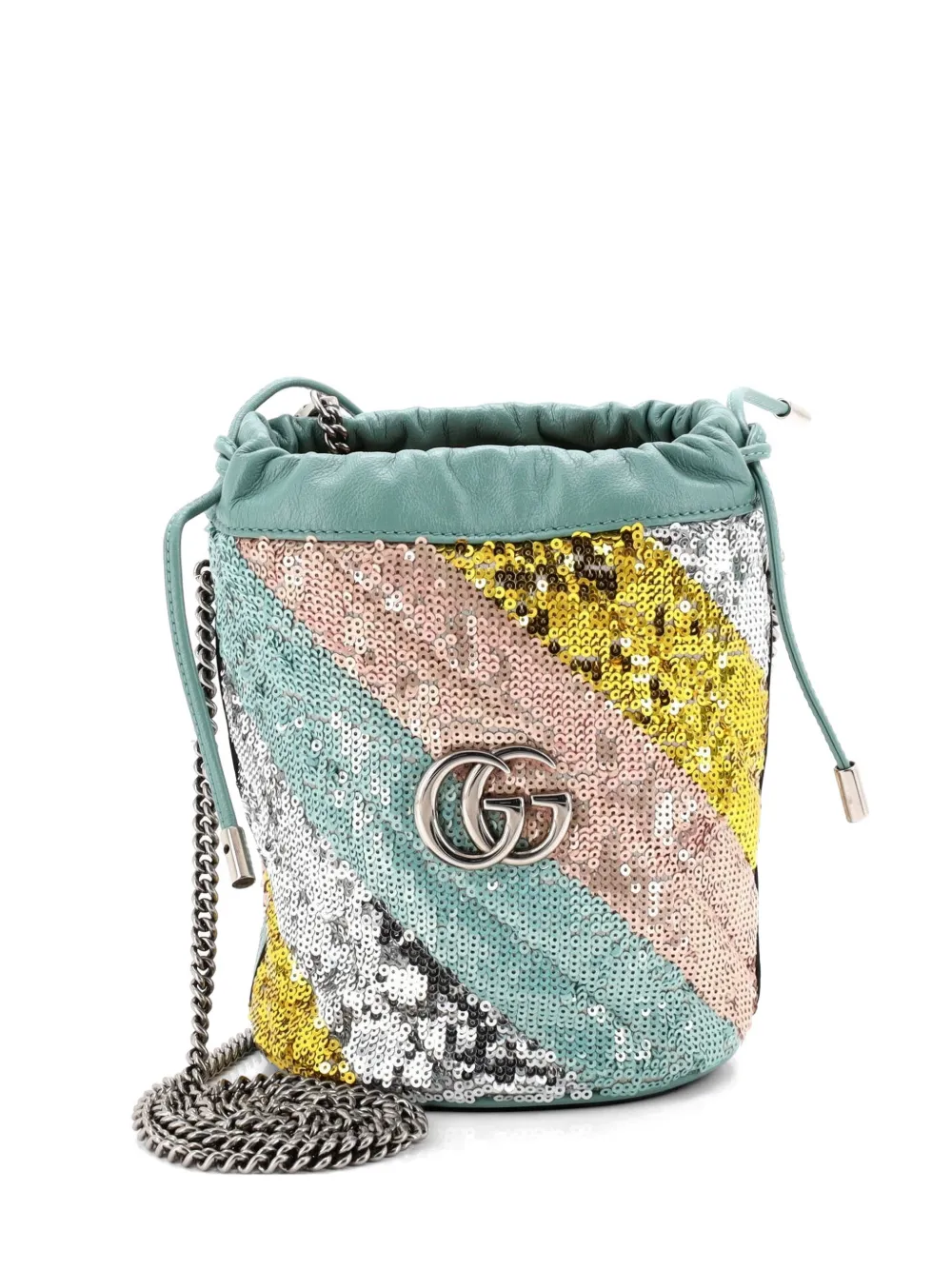 Gucci Pre-Owned GG Marmont Diagonal Quilted Sequins Mini bucket bag - Blu
