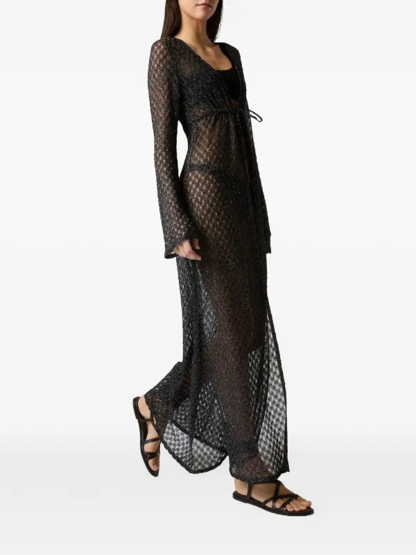 Missoni Long Cardigan In Lamé Viscose With Spiderweb Motif | Black