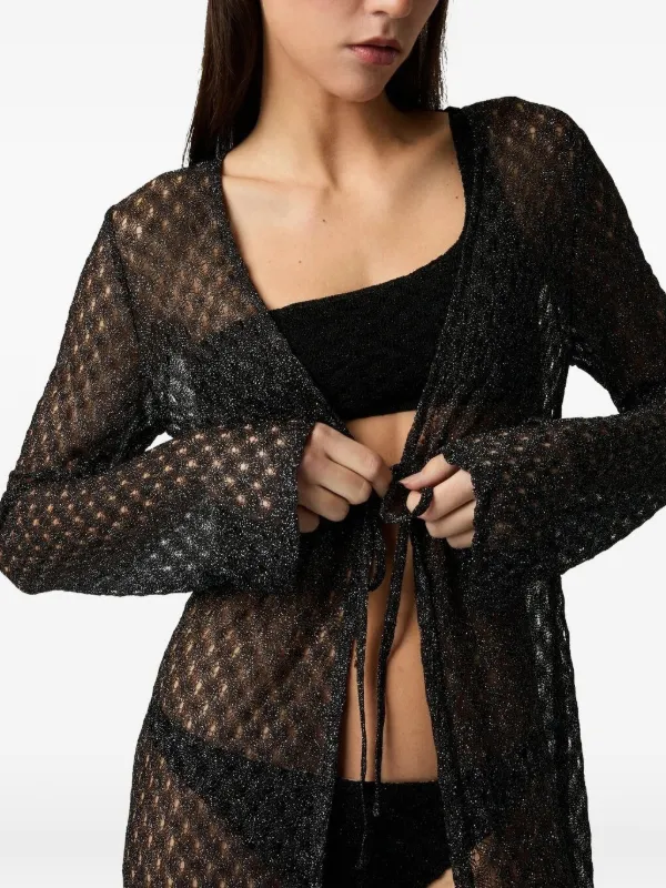 MISSONI ♡ リネン混 繊細 透かし編み総レースロングカーディガン 黒 Missoni Long Cardigan In Lamé Viscose With Spiderweb Motif | Black