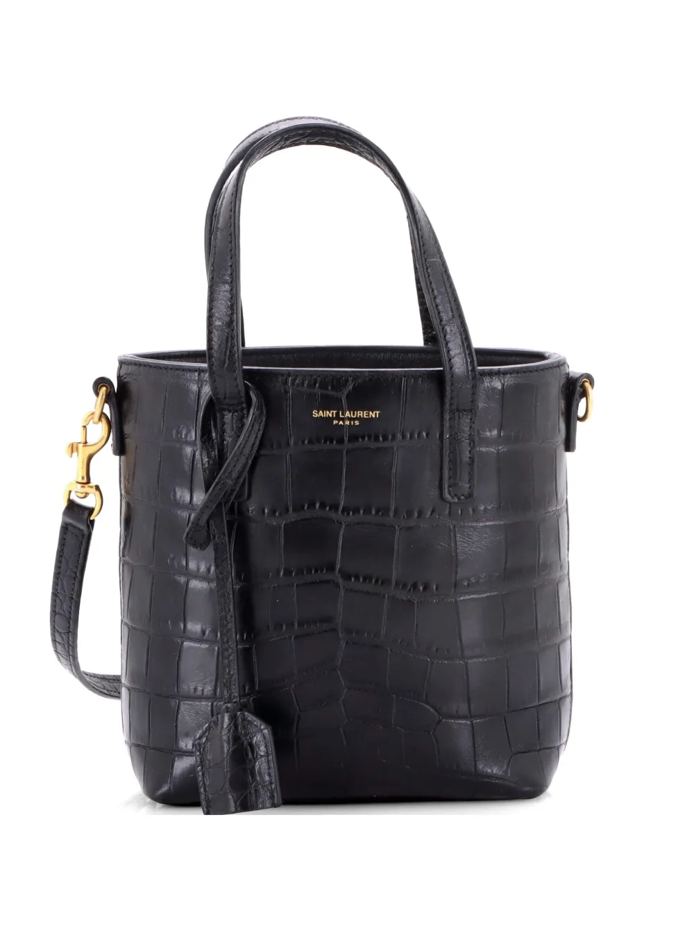 Saint Laurent Pre-Owned Shopper Crocodile Embossed Leather Mini Toy tote bag - Black