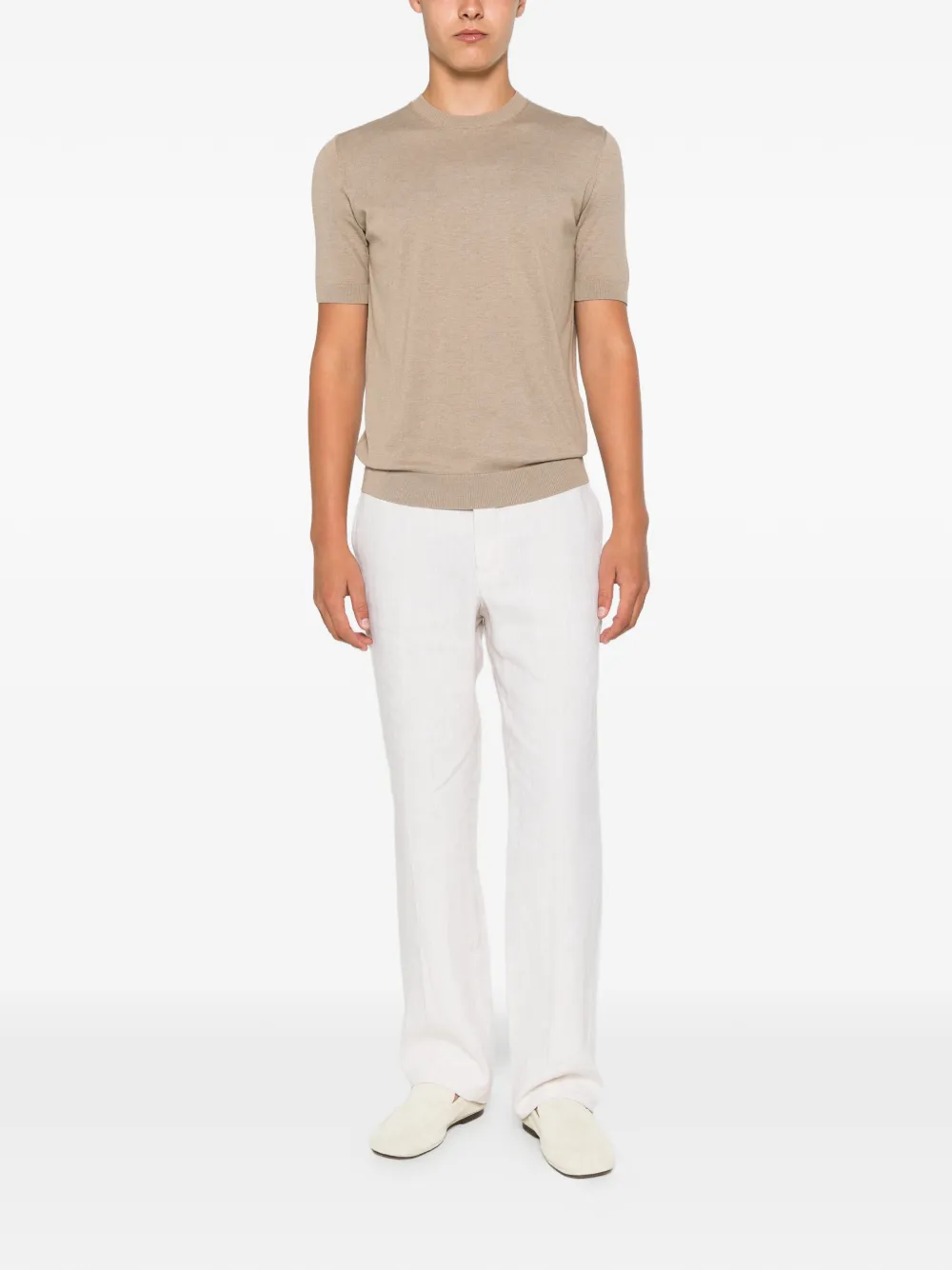 Incotex Linnen broek met elastische taille Beige