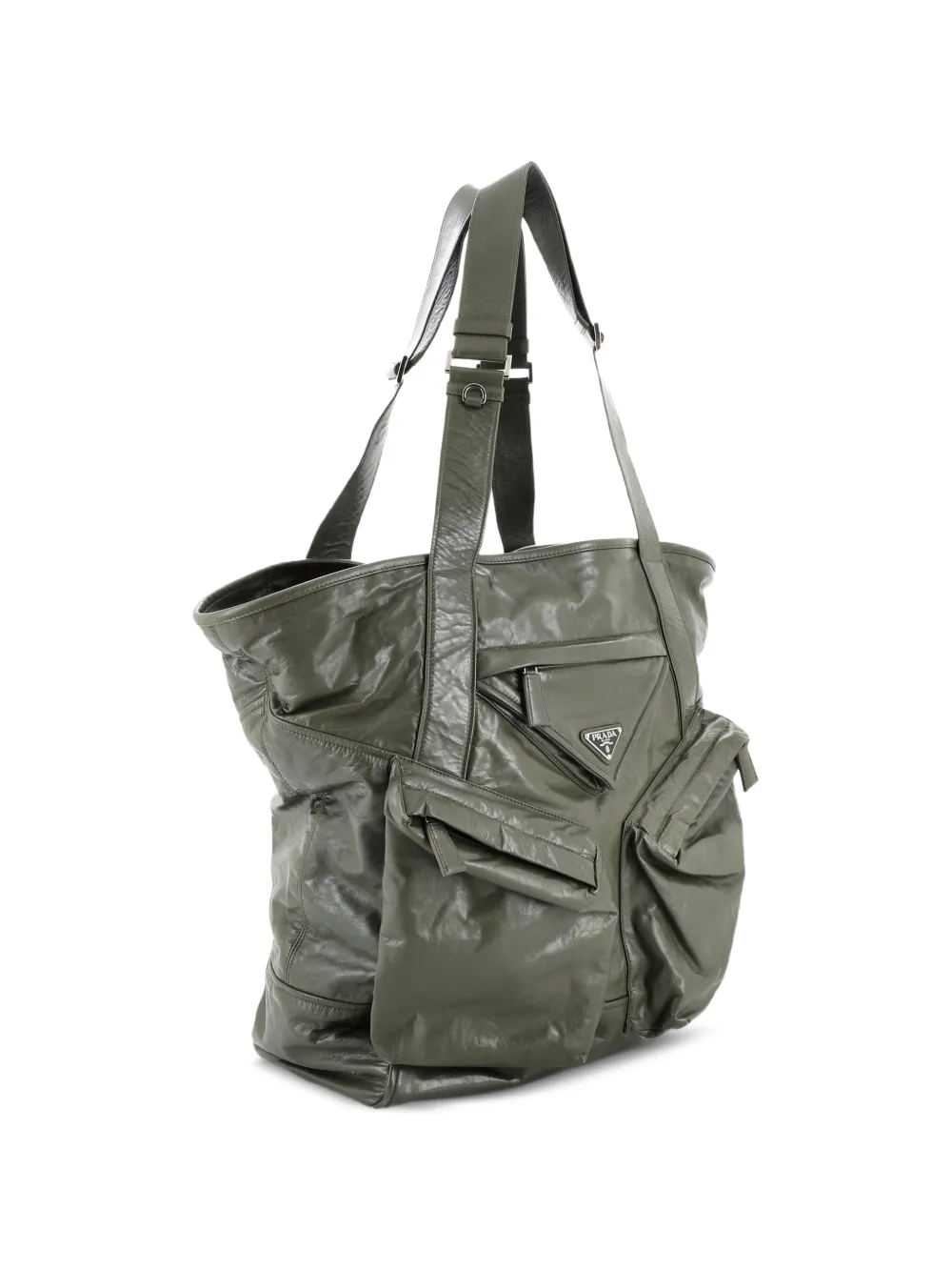 Prada Pre-owned Triple Front Pocket Leather Tall Tote Bag in Green, view 3