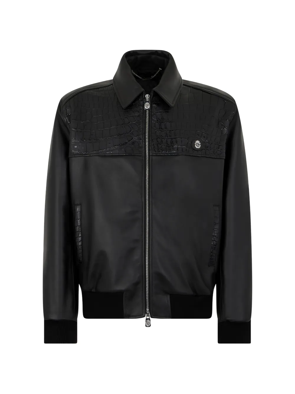Billionaire monogram leather jacket - Schwarz