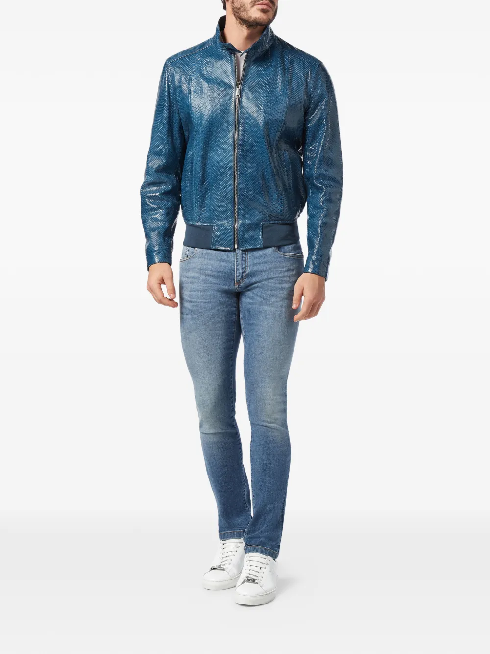 Billionaire Leren bomberjack Blauw