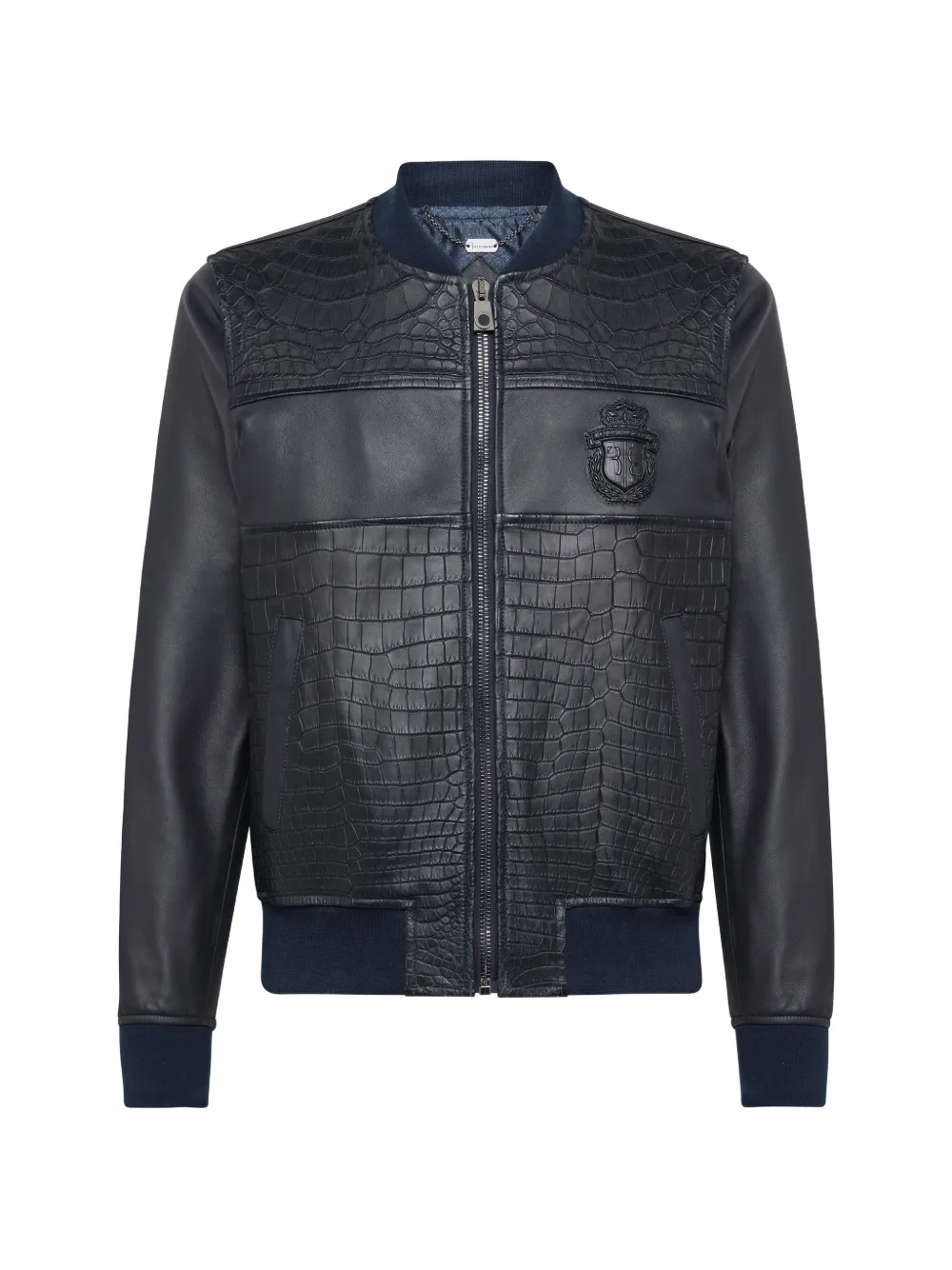 Billionaire crest crocodile-effect leather jacket - Blu