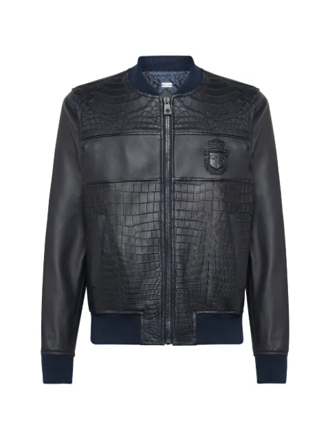Billionaire crest crocodile-effect leather jacket