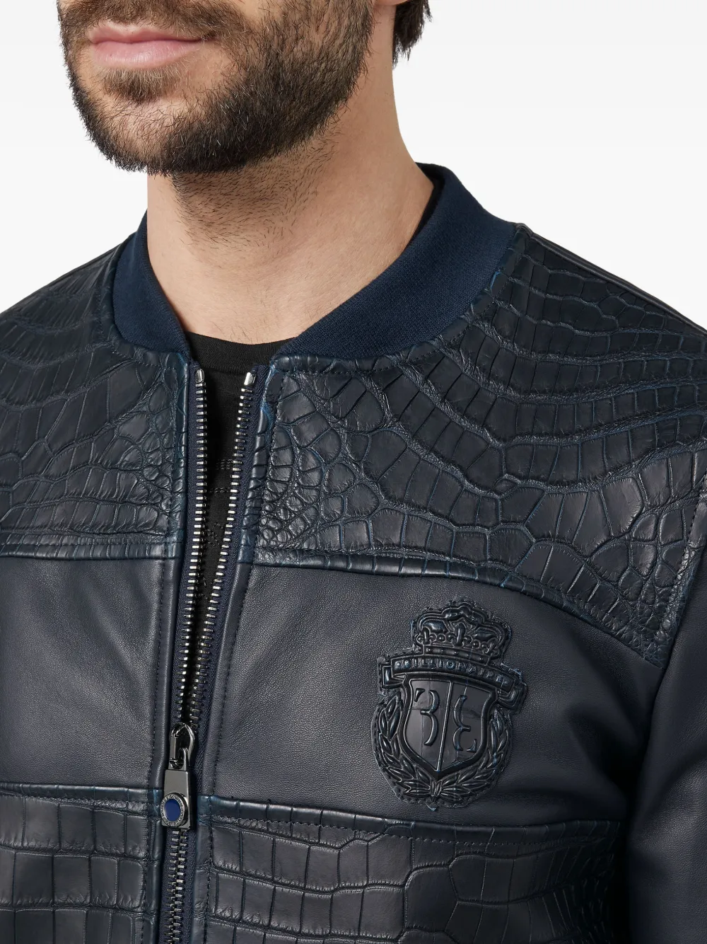 Billionaire Leren jack met krokodillen-reliëf Blauw
