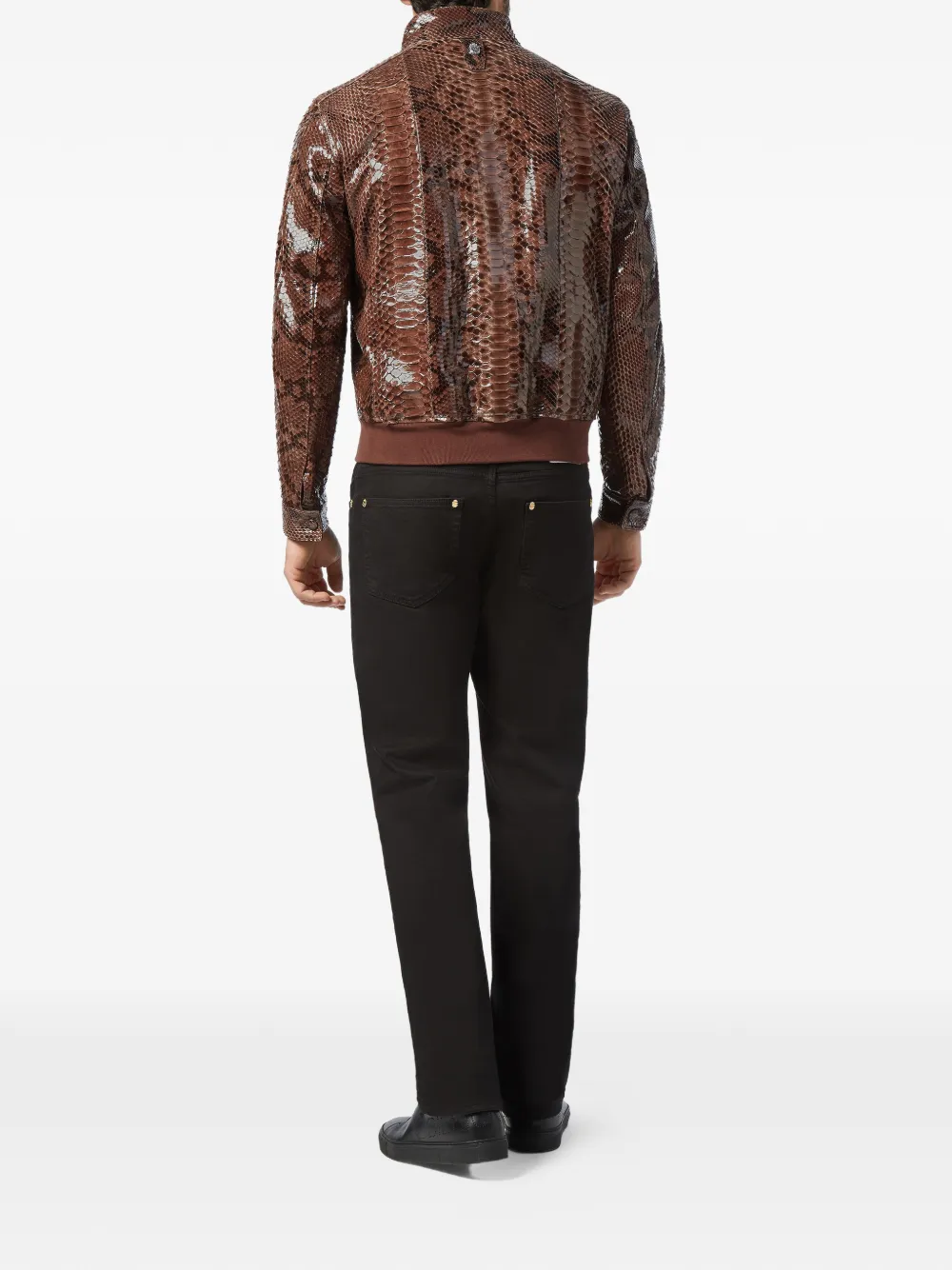 Billionaire Leren bikerjack met pythonprint Bruin