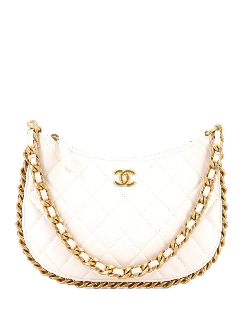CHANEL Pre-Owned CC Chain Around Quilted Lambskin hobo bag - White