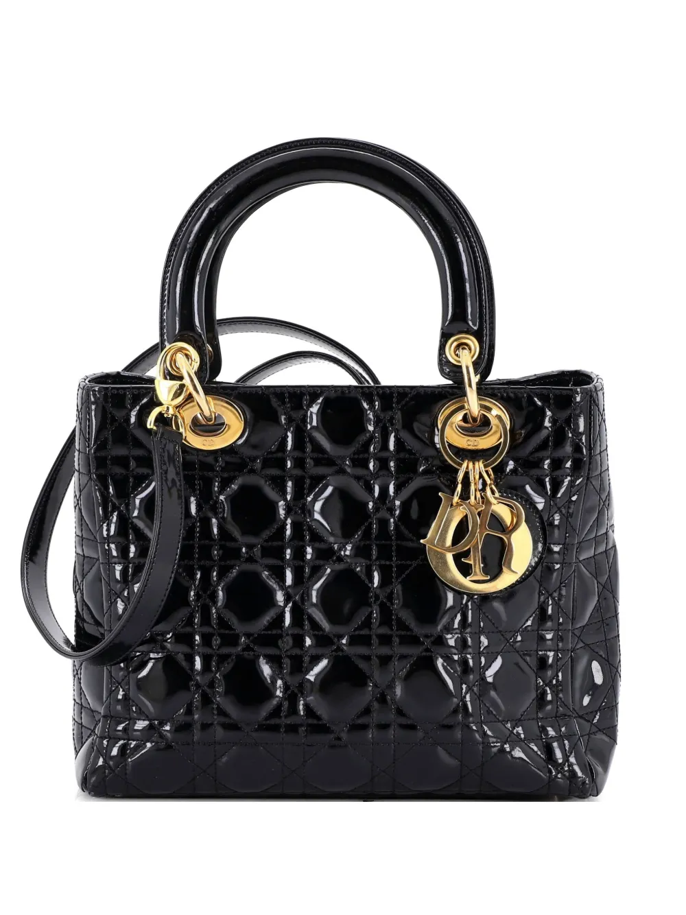 Christian Dior Pre-Owned Vintage Lady Dior Bag Cannage Quilt Patent Medium satchel - Nero