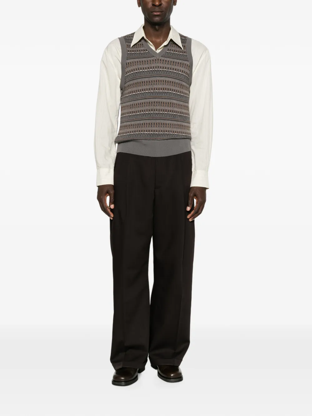 LEMAIRE V-neck jacquard-knit vest Grijs