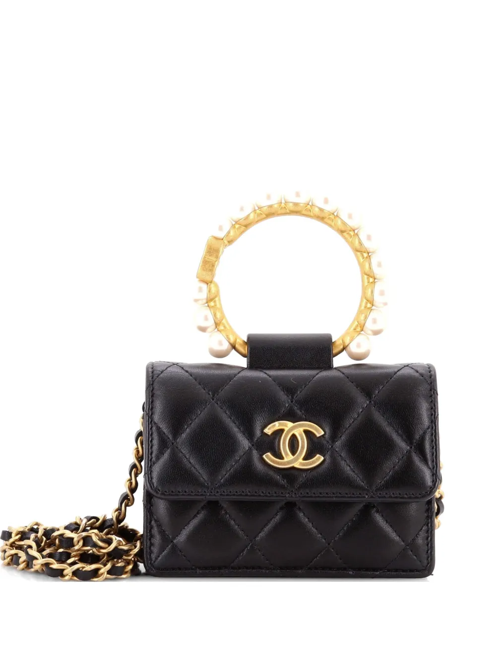 CHANEL Pre-Owned Pearl Crown with Chain Quilted Lambskin clutch bag - Nero