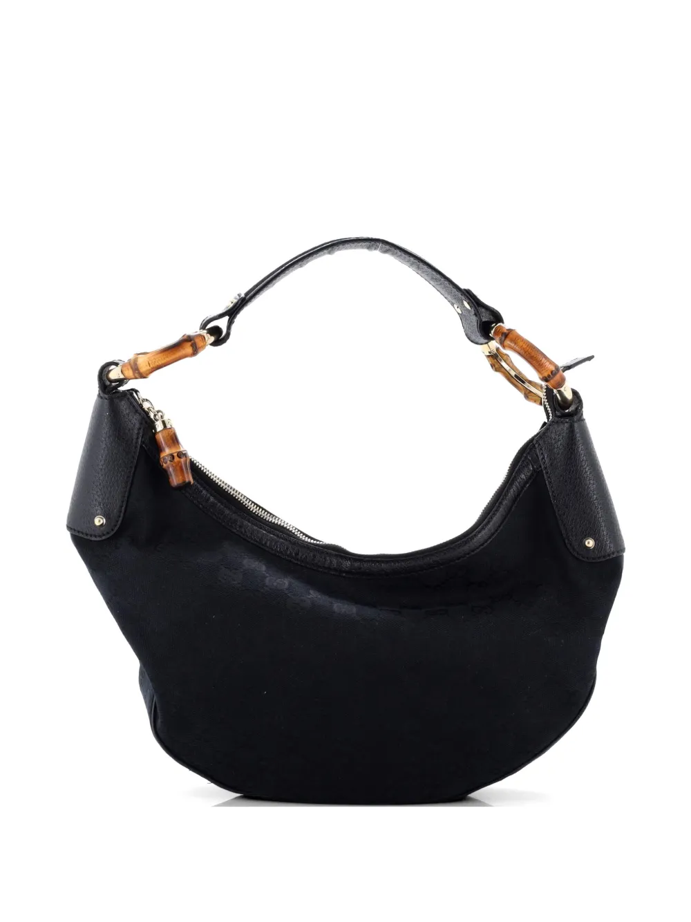Gucci Pre-Owned Bamboo Ring Half Moon Web GG Canvas Medium hobo bag - Nero