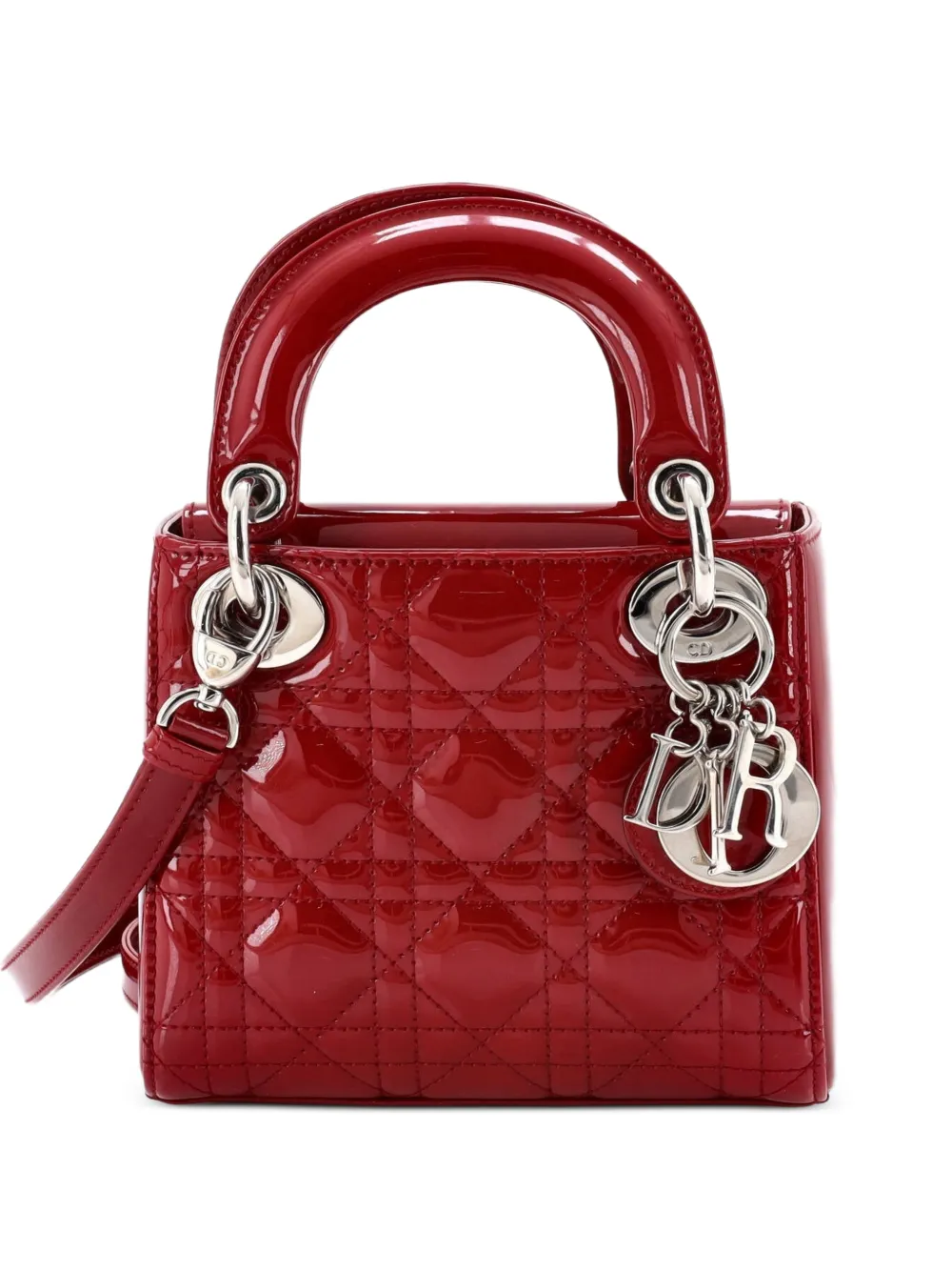 Christian Dior Pre-Owned Lady Dior Bag Cannage Quilt Patent Mini satchel - Rosso