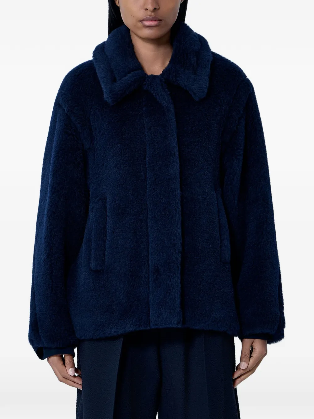 Max Mara single-breasted faux-fur coat - Blue