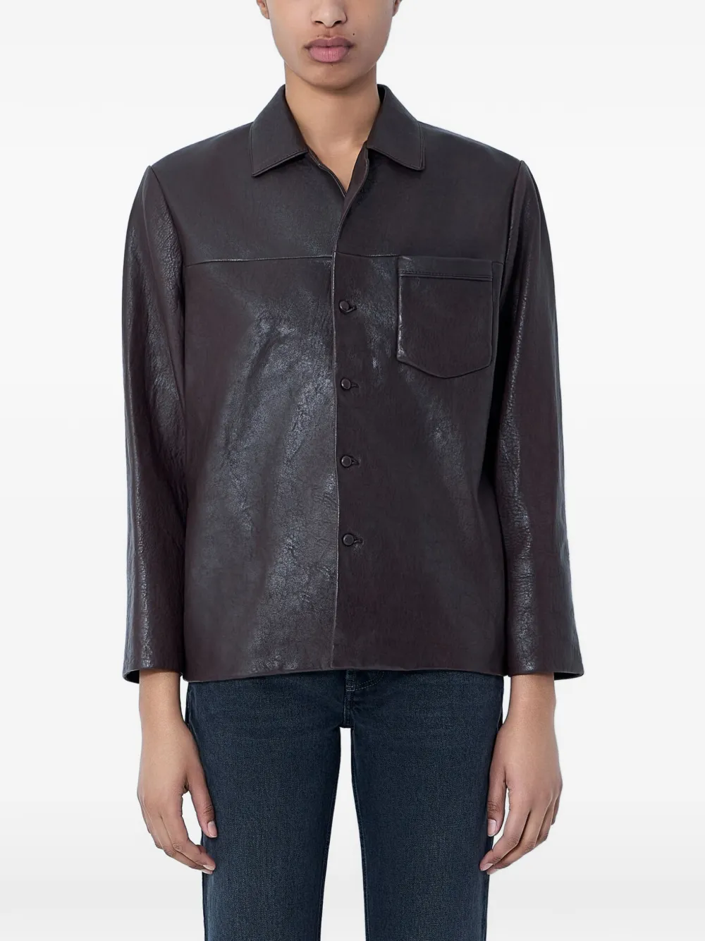 Saint Laurent textured button-down leather jacket - Braun