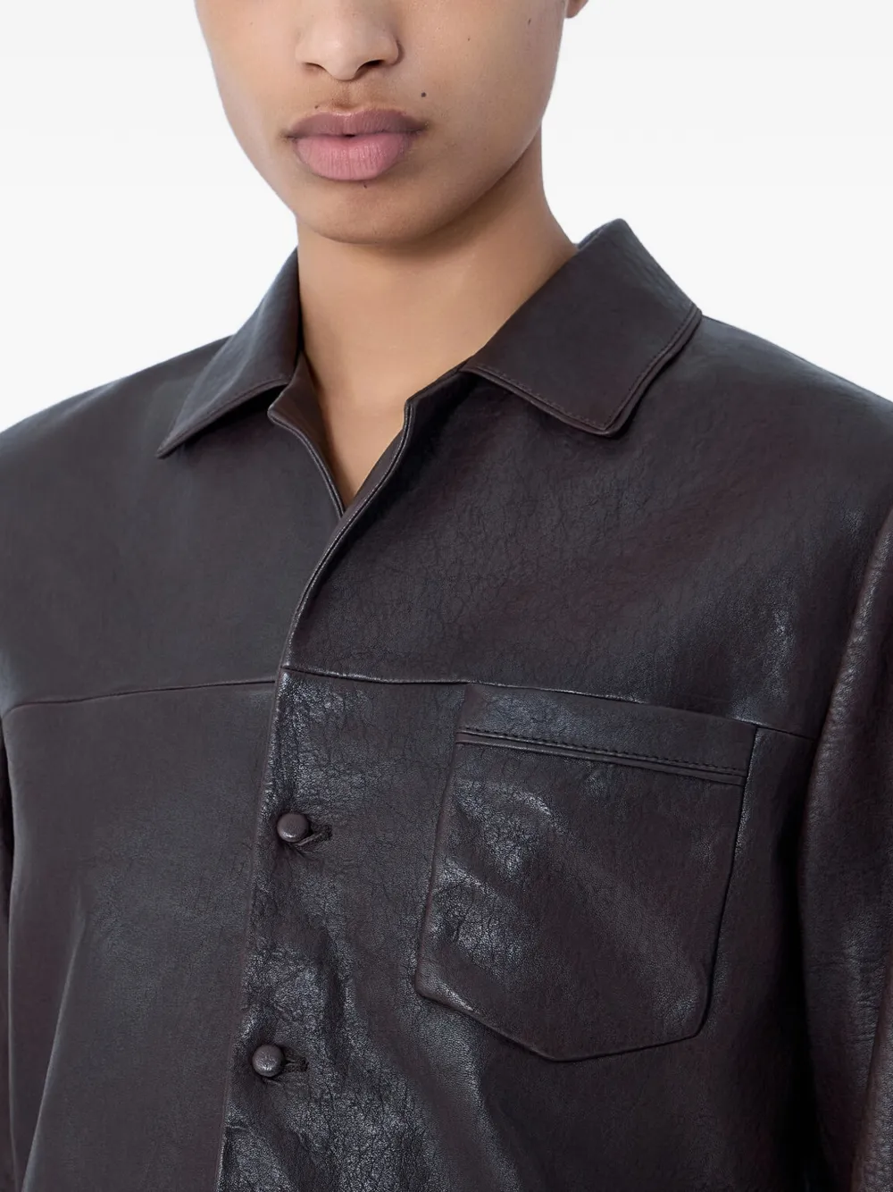 Saint Laurent Leren button-down jack met textuur Bruin
