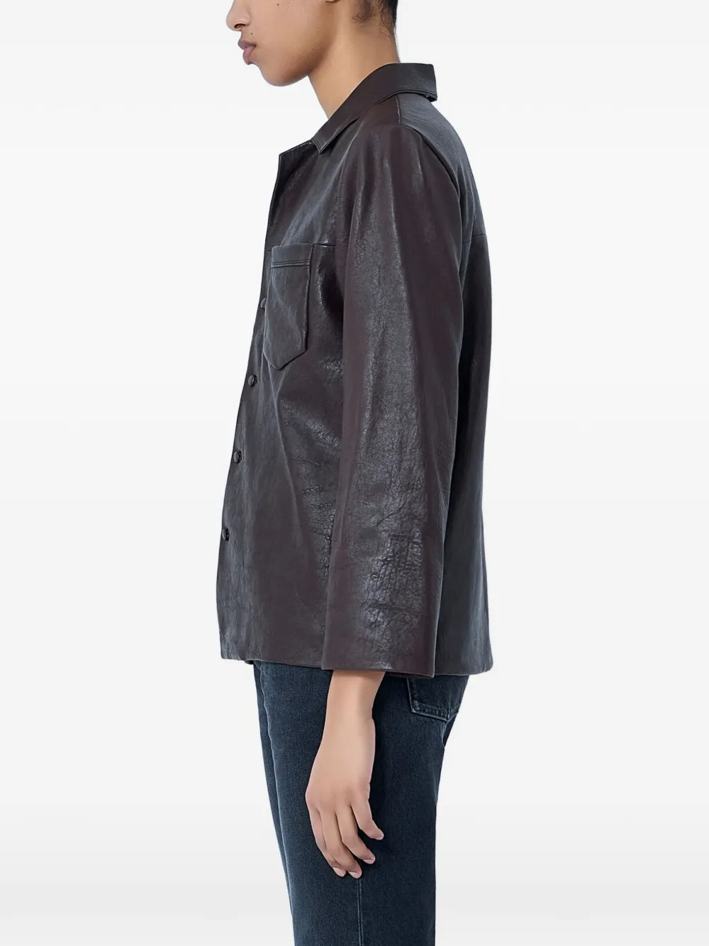 Saint Laurent Leren button-down jack met textuur Bruin