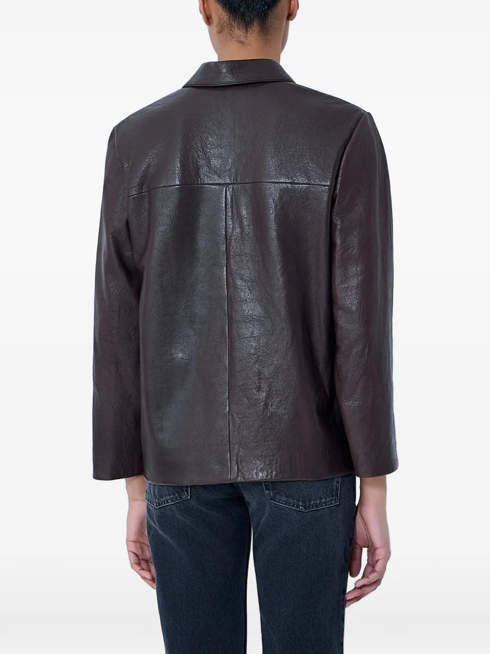 Saint Laurent Leren button-down jack met textuur Bruin