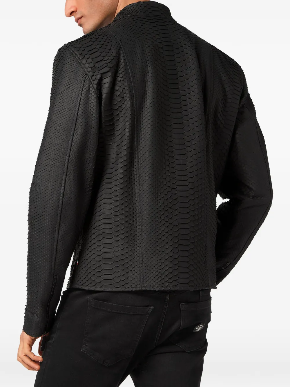 Philipp Plein Leren jack met python-effect Zwart