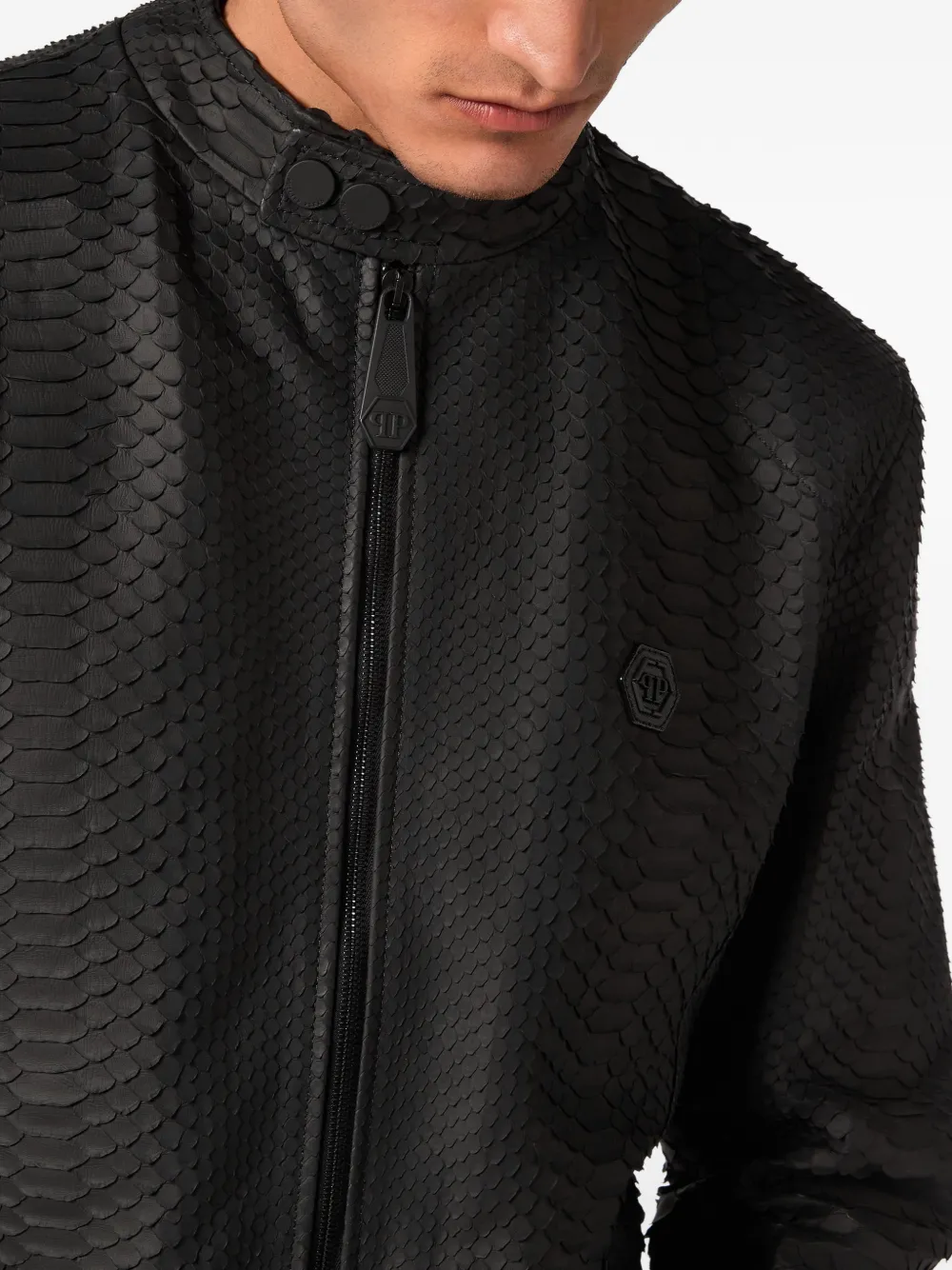 Philipp Plein Leren jack met python-effect Zwart