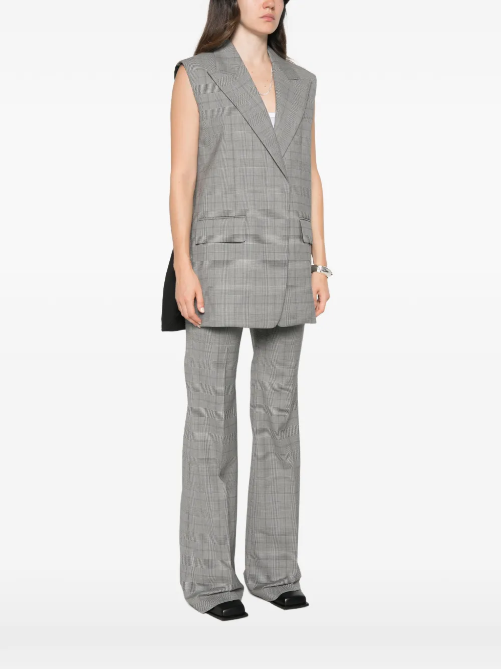 Sportmax Mouwloze Glen geruite en pure wollen blazer Wit