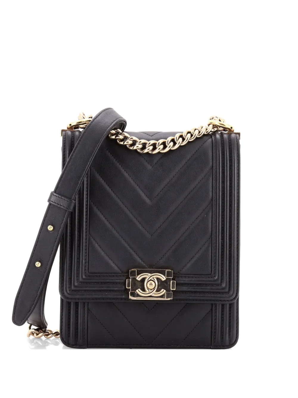 CHANEL Pre-Owned North South Boy Flap Bag Chevron Lambskin Small crossbody bag - Nero