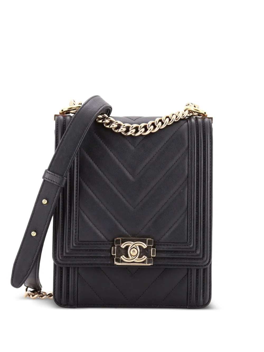CHANEL Pre-Owned North South Boy Flap Bag Chevron Lambskin Small crossbody bag - Nero