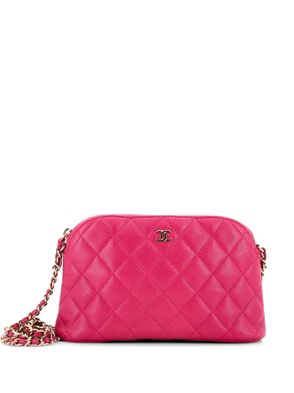 CHANEL Pre-Owned CC Dome Zip Clutch with Chain Quilted Caviar Small shoulder bag - Pink
