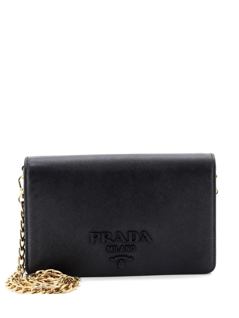 Prada Pre-Owned Monochrome Wallet on Chain Saffiano Leather Mini crossbody bag - Nero