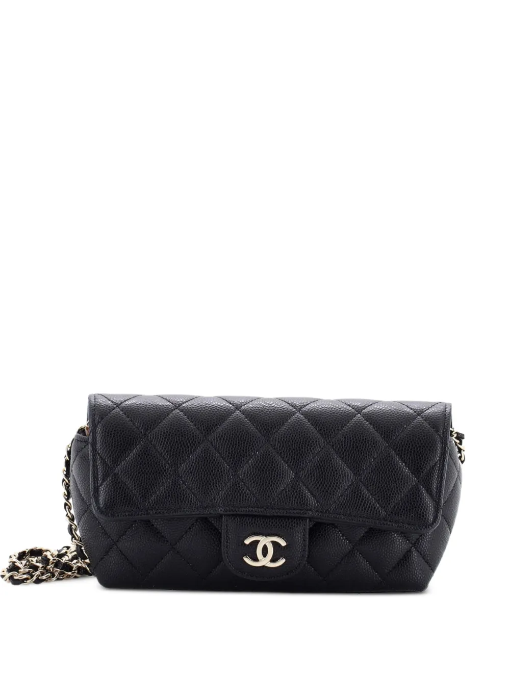 CHANEL Pre-Owned Classic Sunglasses Case with Chain Quilted Caviar clutch bag - Black