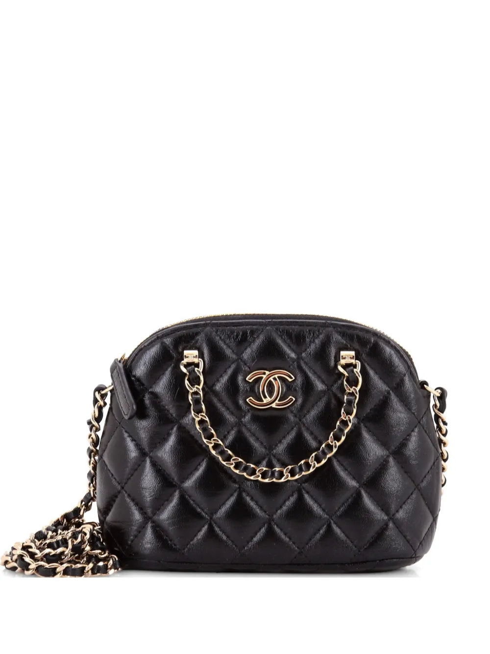 CHANEL Pre-Owned CC Dome Zip Clutch with Chain Quilted Shiny Lambskin Mini crossbody bag - Black